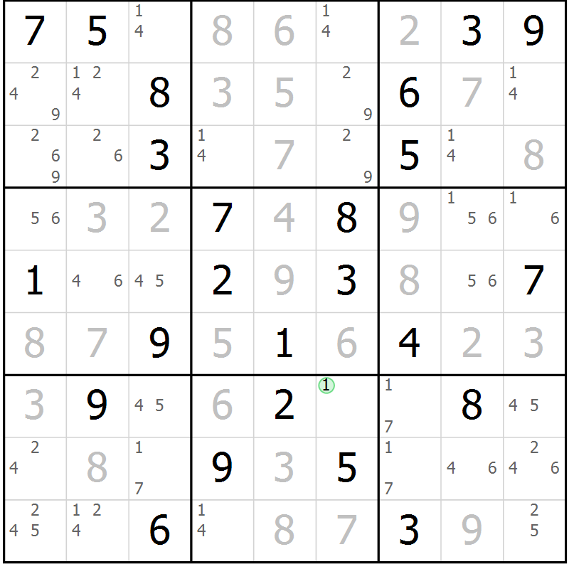 Position des candidats pour la solution de la Gr 70 page 73 du magazine de sudoku Virtuose n° 109