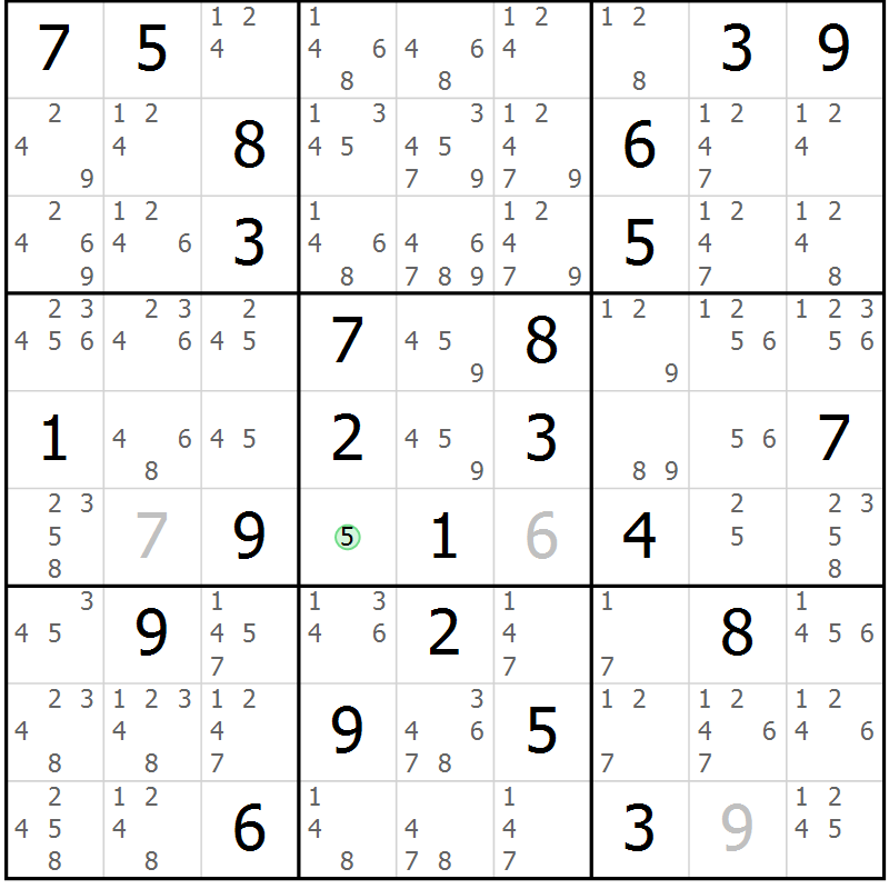 Position des candidats pour la solution de la Gr 70 page 73 du magazine de sudoku Virtuose n° 109