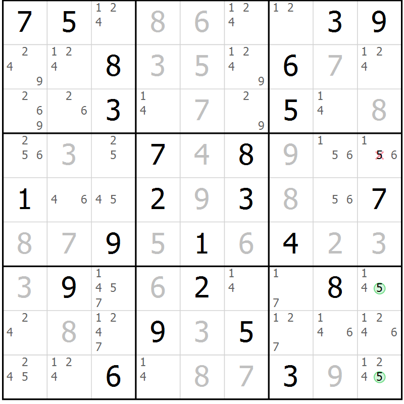 Position des candidats pour la solution de la Gr 70 page 73 du magazine de sudoku Virtuose n° 109