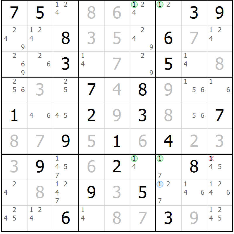 Position des candidats pour la solution de la Gr 70 page 73 du magazine de sudoku Virtuose n° 109