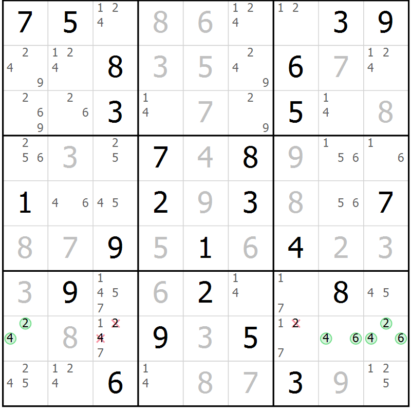 Position des candidats pour la solution de la Gr 70 page 73 du magazine de sudoku Virtuose n° 109