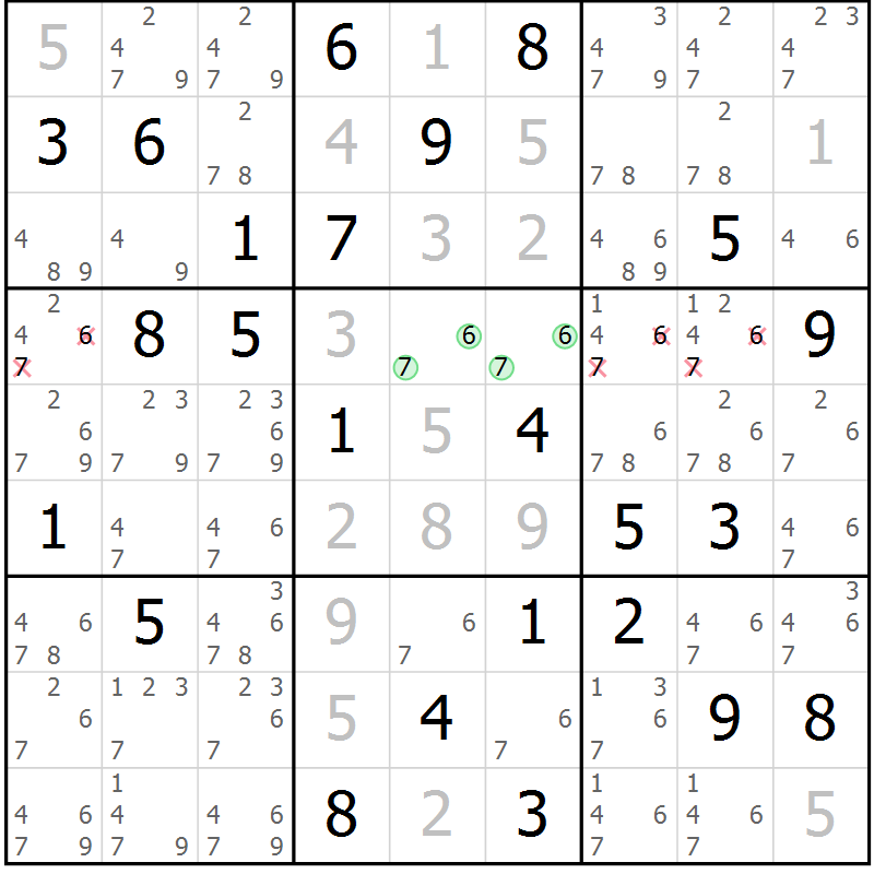 Position des candidats pour la solution de la Gr 71 page 74 du magazine de sudoku Virtuose n° 109