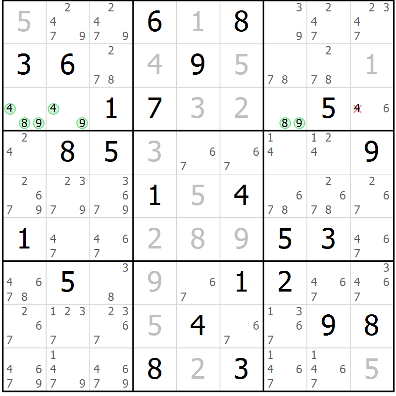 Position des candidats pour la solution de la Gr 71 page 74 du magazine de sudoku Virtuose n° 109
