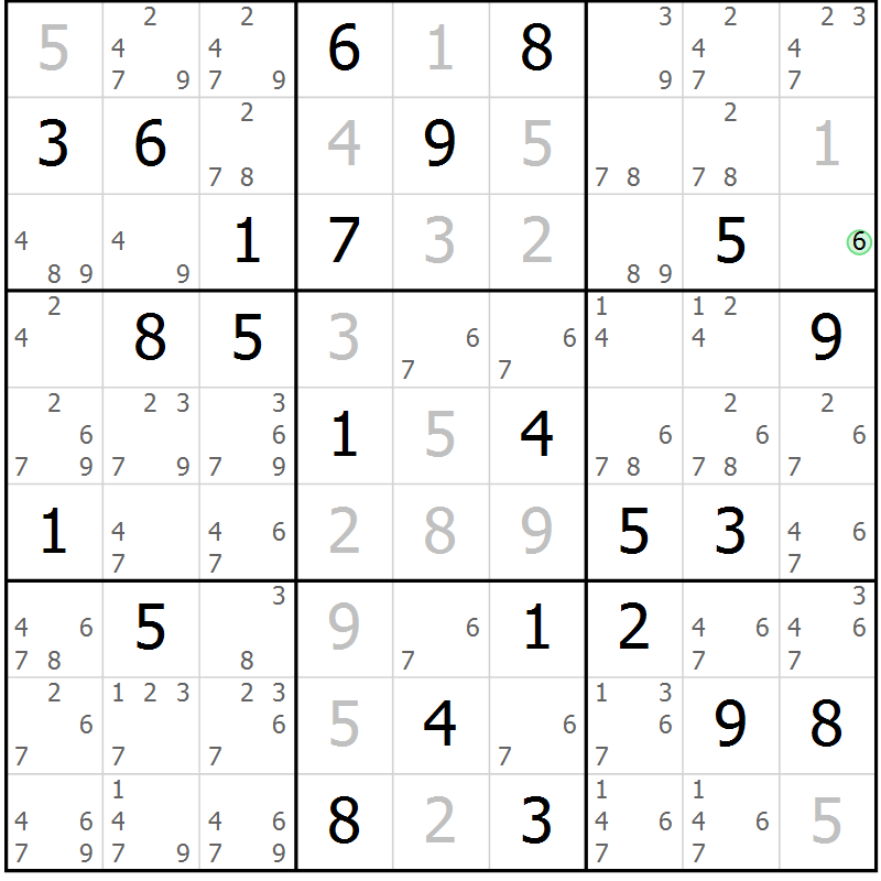 Position des candidats pour la solution de la Gr 71 page 74 du magazine de sudoku Virtuose n° 109