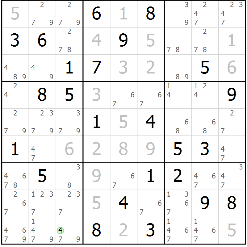 Position des candidats pour la solution de la Gr 71 page 74 du magazine de sudoku Virtuose n° 109