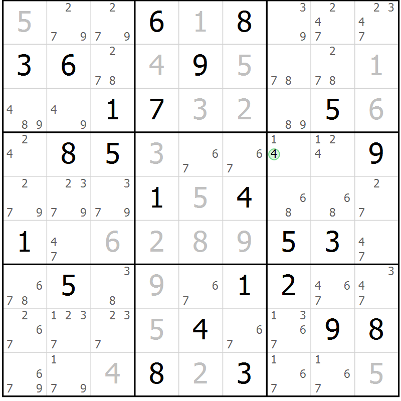 Position des candidats pour la solution de la Gr 71 page 74 du magazine de sudoku Virtuose n° 109