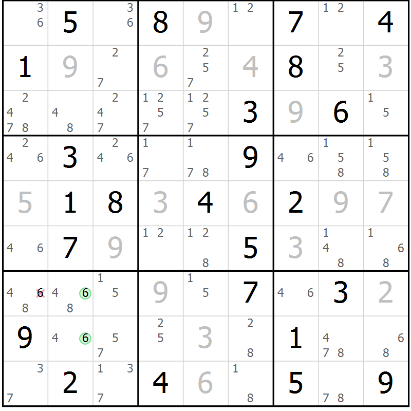 Position des candidats pour la solution de la Gr 72 page 75 du magazine de sudoku Virtuose n° 109