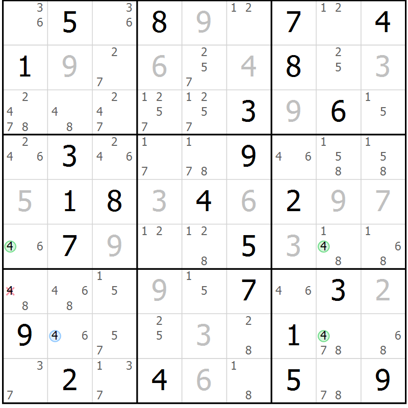 Position des candidats pour la solution de la Gr 72 page 75 du magazine de sudoku Virtuose n° 109