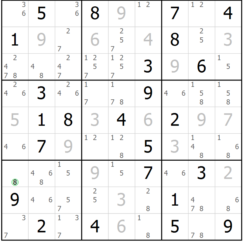 Position des candidats pour la solution de la Gr 72 page 75 du magazine de sudoku Virtuose n° 109