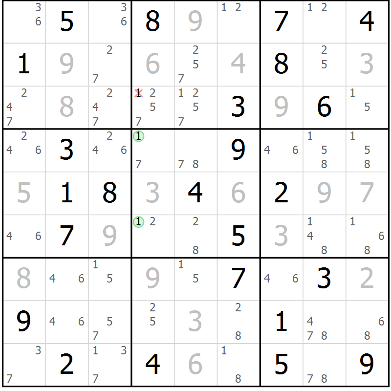 Position des candidats pour la solution de la Gr 72 page 75 du magazine de sudoku Virtuose n° 109