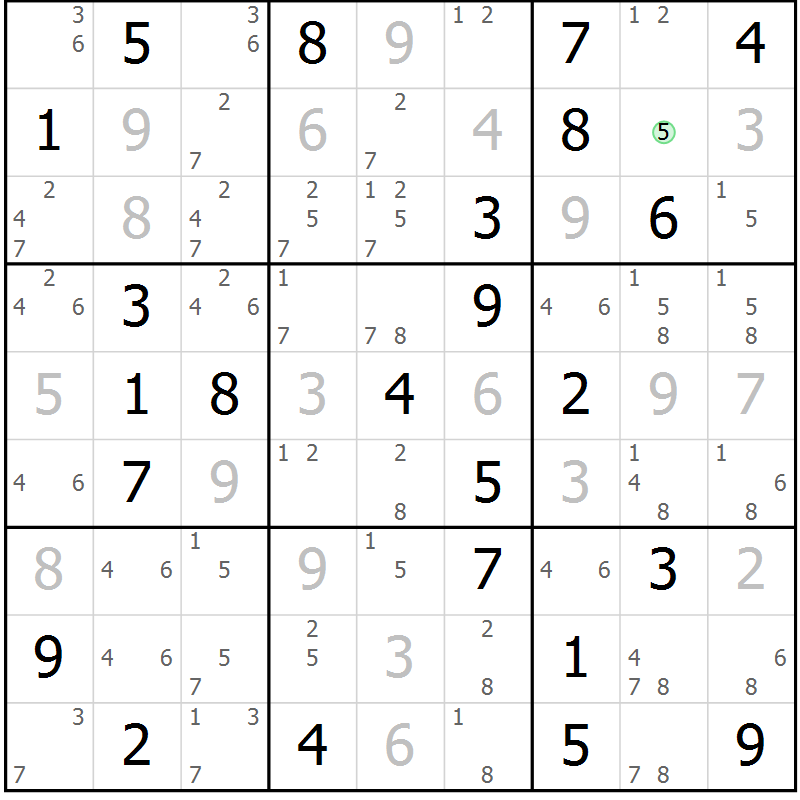 Position des candidats pour la solution de la Gr 72 page 75 du magazine de sudoku Virtuose n° 109