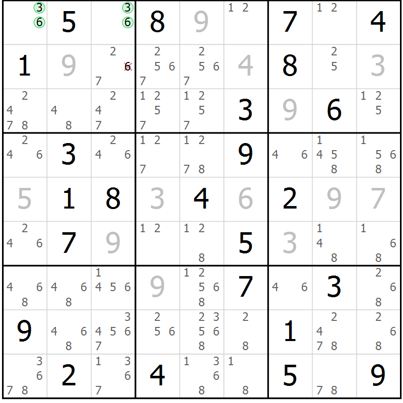 Position des candidats pour la solution de la Gr 72 page 75 du magazine de sudoku Virtuose n° 109