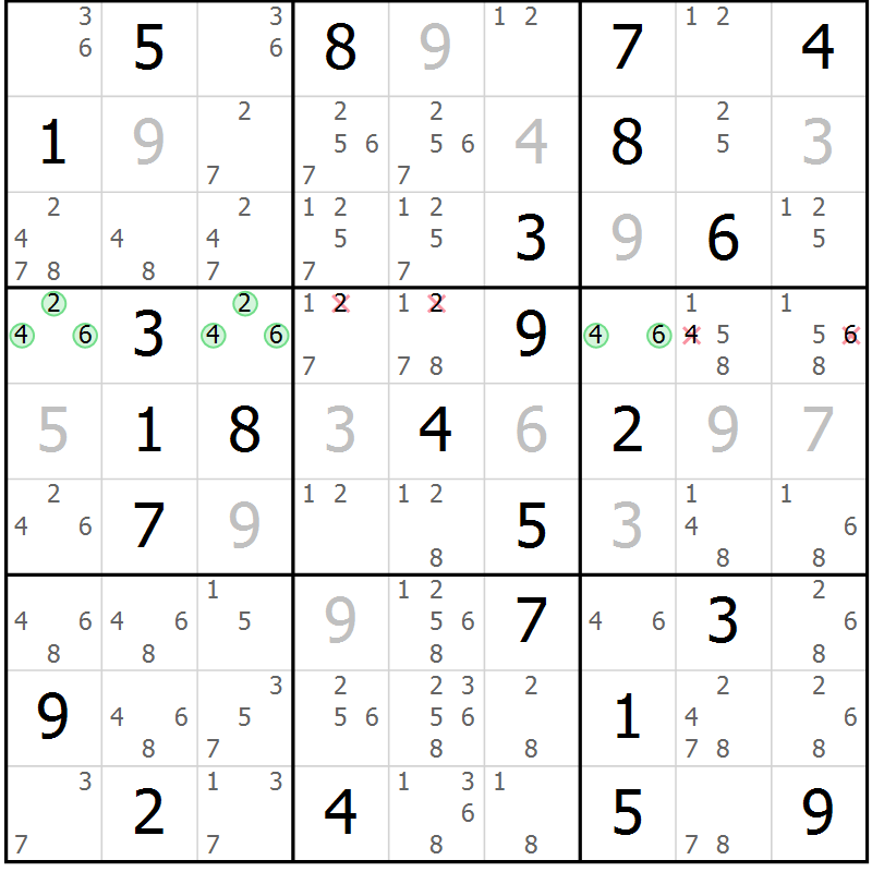 Position des candidats pour la solution de la Gr 72 page 75 du magazine de sudoku Virtuose n° 109