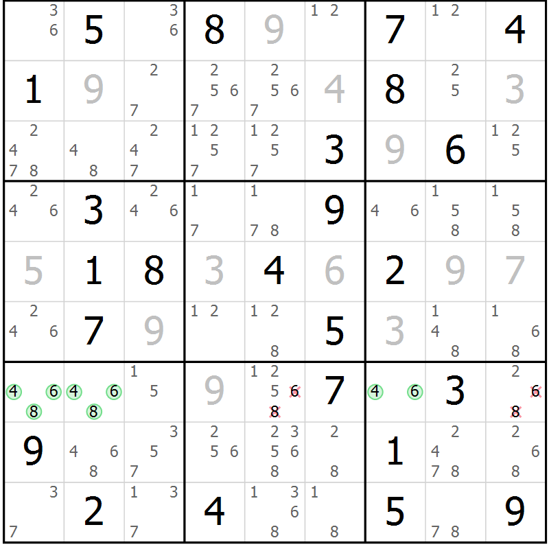 Position des candidats pour la solution de la Gr 72 page 75 du magazine de sudoku Virtuose n° 109