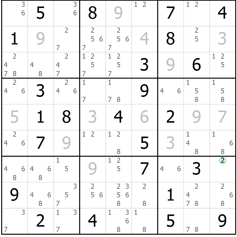 Position des candidats pour la solution de la Gr 72 page 75 du magazine de sudoku Virtuose n° 109