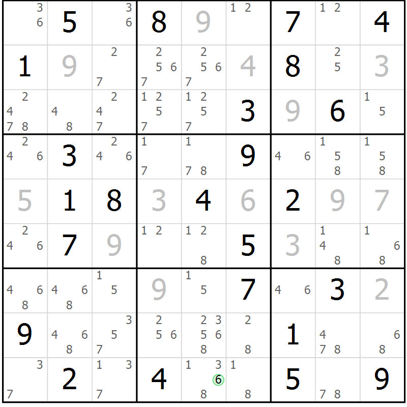 Position des candidats pour la solution de la Gr 72 page 75 du magazine de sudoku Virtuose n° 109