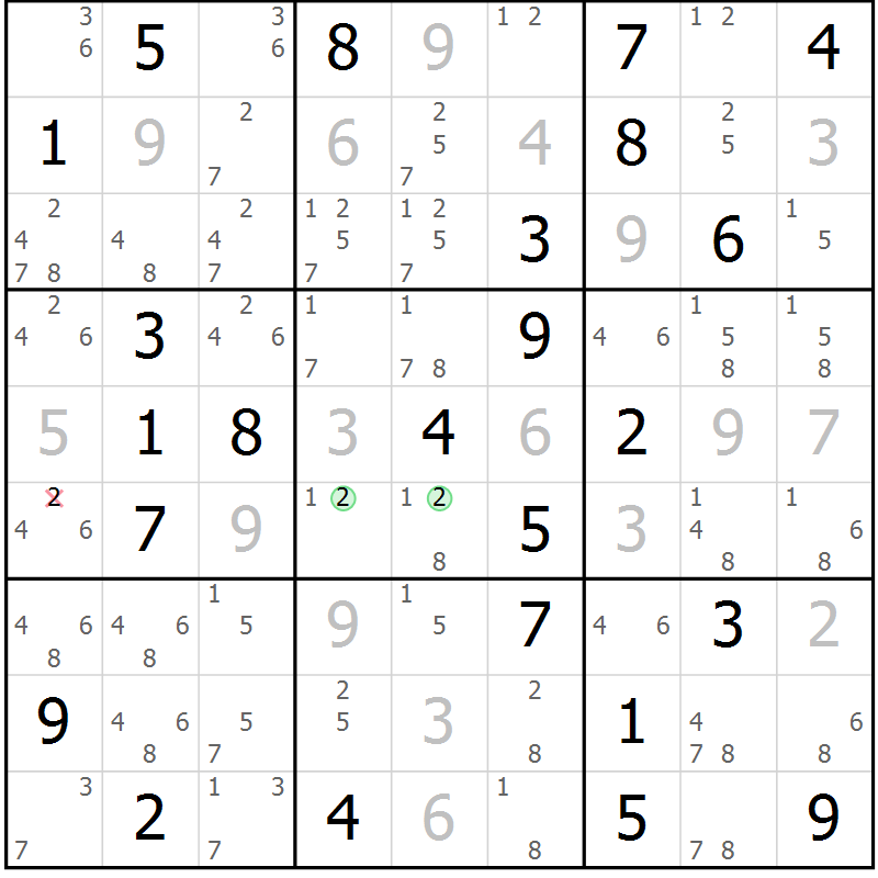 Position des candidats pour la solution de la Gr 72 page 75 du magazine de sudoku Virtuose n° 109