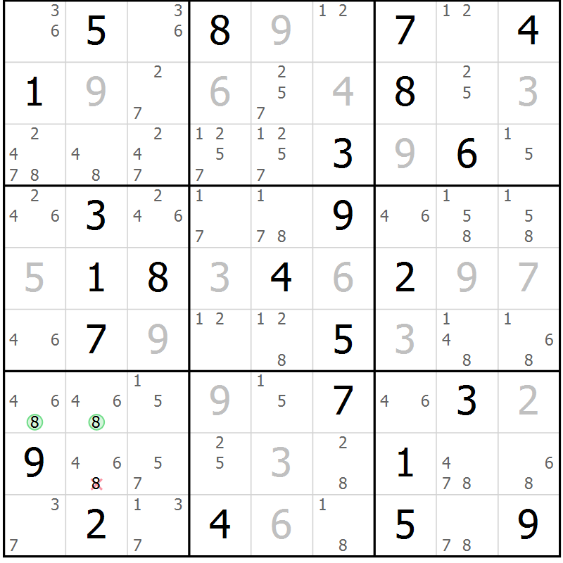 Position des candidats pour la solution de la Gr 72 page 75 du magazine de sudoku Virtuose n° 109