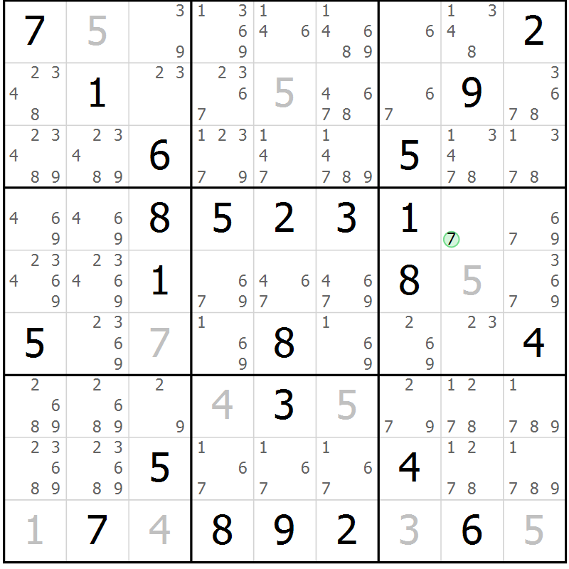 Position des candidats pour la solution de la Gr 73 page 76 du magazine de sudoku Virtuose n° 109