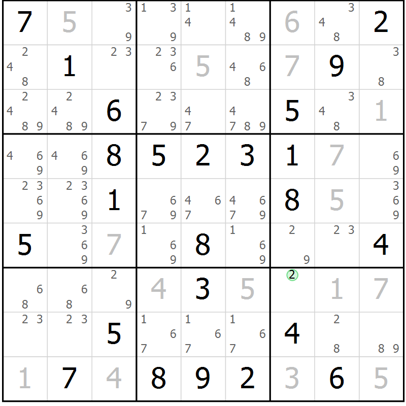 Position des candidats pour la solution de la Gr 73 page 76 du magazine de sudoku Virtuose n° 109