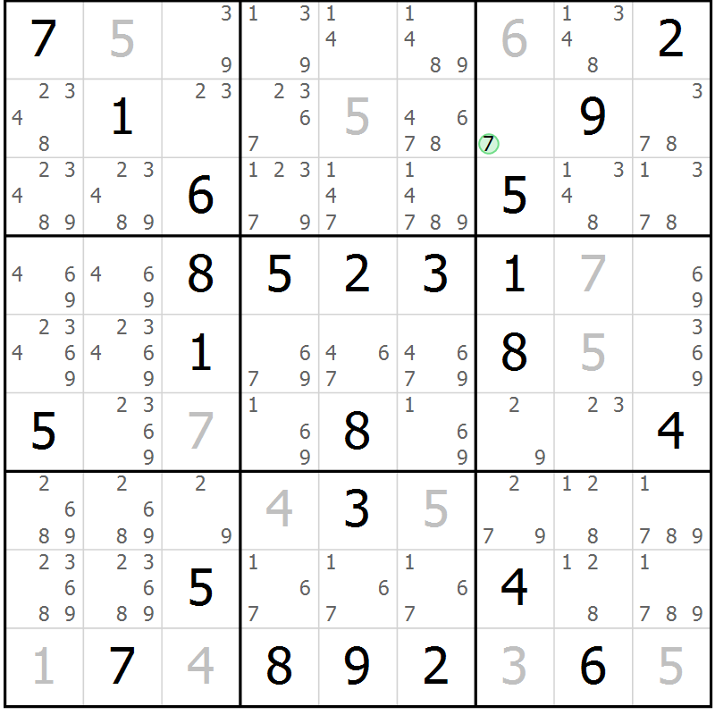 Position des candidats pour la solution de la Gr 73 page 76 du magazine de sudoku Virtuose n° 109