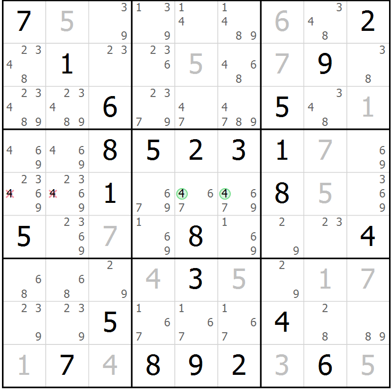 Position des candidats pour la solution de la Gr 73 page 76 du magazine de sudoku Virtuose n° 109