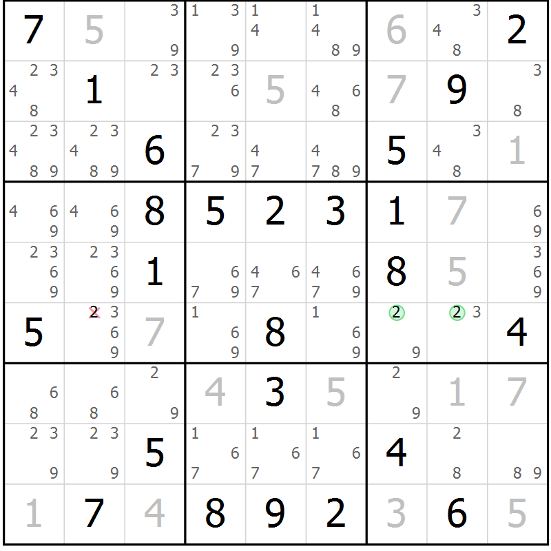 Position des candidats pour la solution de la Gr 73 page 76 du magazine de sudoku Virtuose n° 109
