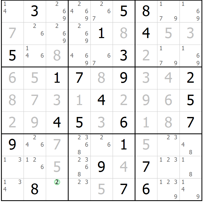 Position des candidats pour la solution de la Gr 74 page 77 du magazine de sudoku Virtuose n° 109