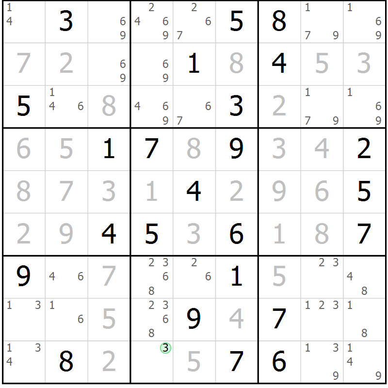 Position des candidats pour la solution de la Gr 74 page 77 du magazine de sudoku Virtuose n° 109