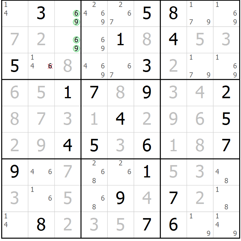 Position des candidats pour la solution de la Gr 74 page 77 du magazine de sudoku Virtuose n° 109