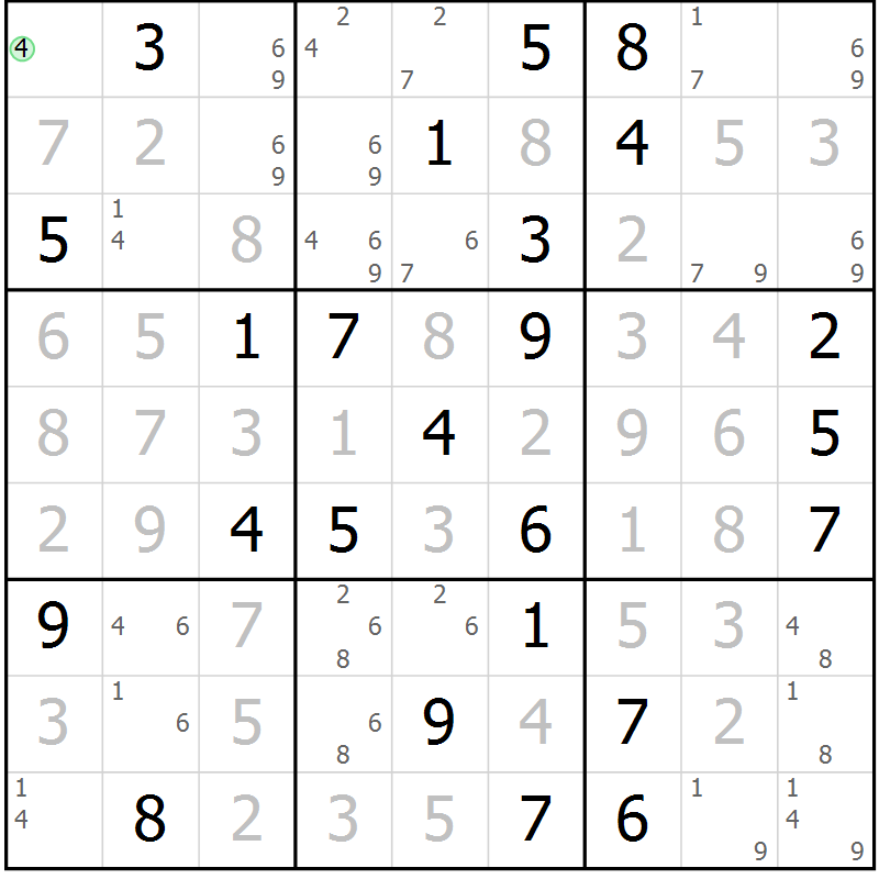 Position des candidats pour la solution de la Gr 74 page 77 du magazine de sudoku Virtuose n° 109
