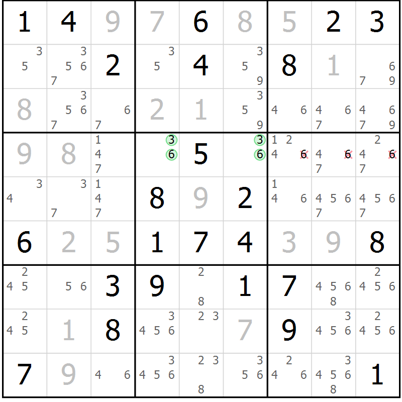Position des candidats pour la solution de la Gr 75 page 78 du magazine de sudoku Virtuose n° 109