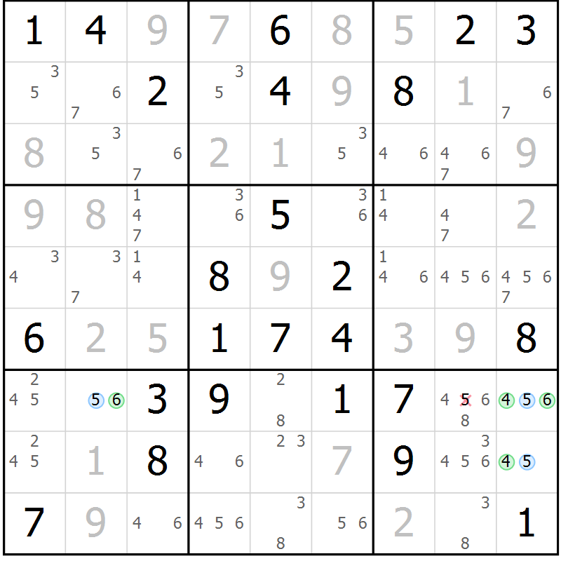 Position des candidats pour la solution de la Gr 75 page 78 du magazine de sudoku Virtuose n° 109