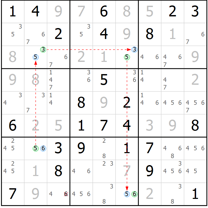 Position des candidats pour la solution de la Gr 75 page 78 du magazine de sudoku Virtuose n° 109