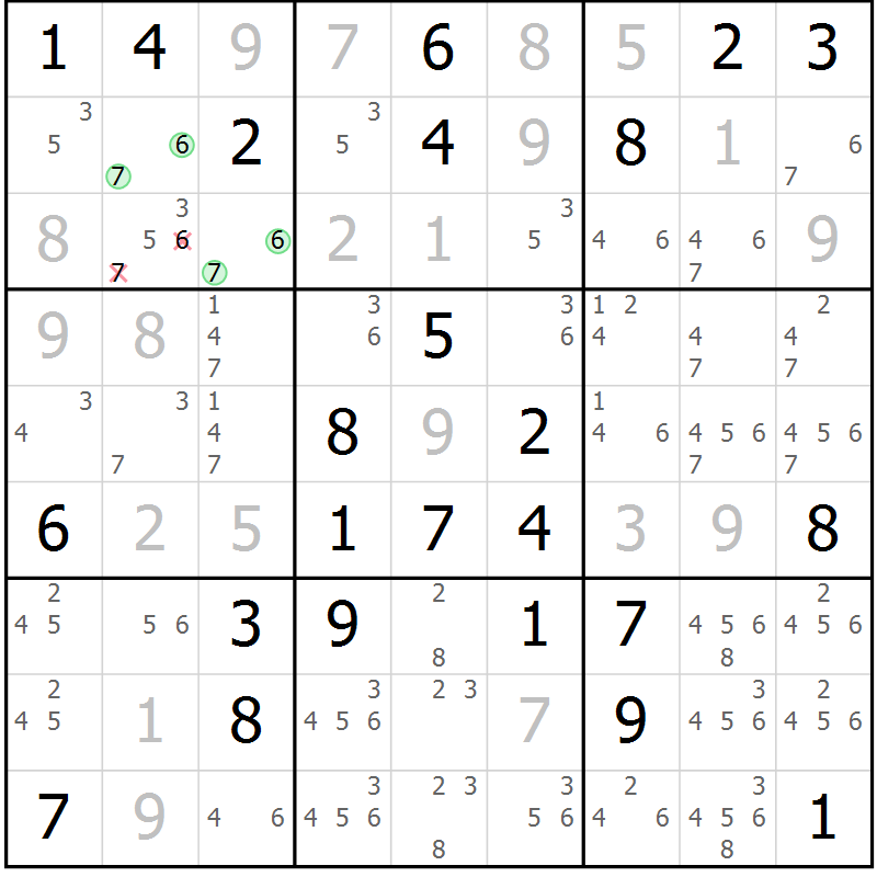 Position des candidats pour la solution de la Gr 75 page 78 du magazine de sudoku Virtuose n° 109