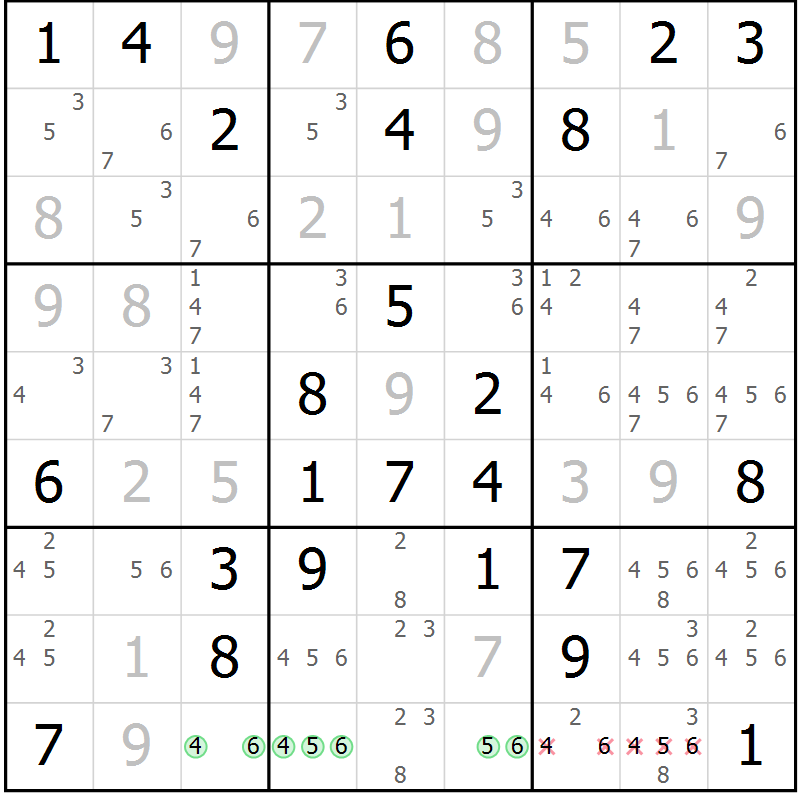 Position des candidats pour la solution de la Gr 75 page 78 du magazine de sudoku Virtuose n° 109
