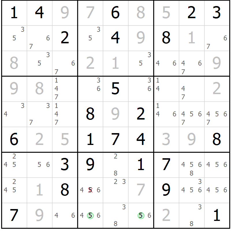 Position des candidats pour la solution de la Gr 75 page 78 du magazine de sudoku Virtuose n° 109
