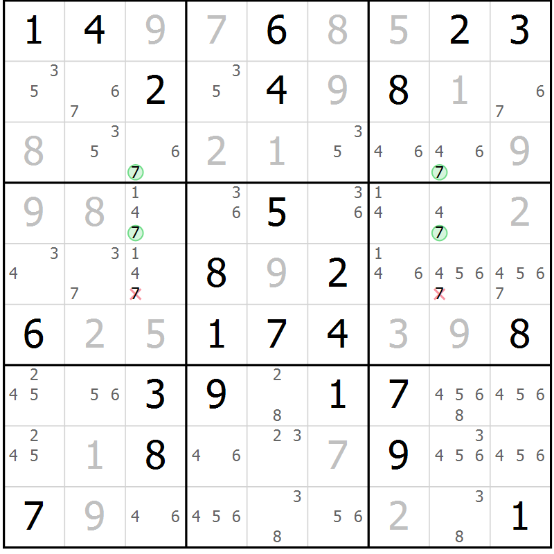 Position des candidats pour la solution de la Gr 75 page 78 du magazine de sudoku Virtuose n° 109