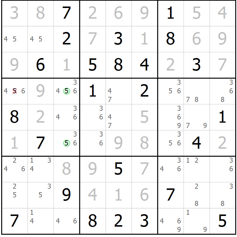 Position des candidats pour la solution de la Gr 76 page 79 du magazine de sudoku Virtuose n° 109