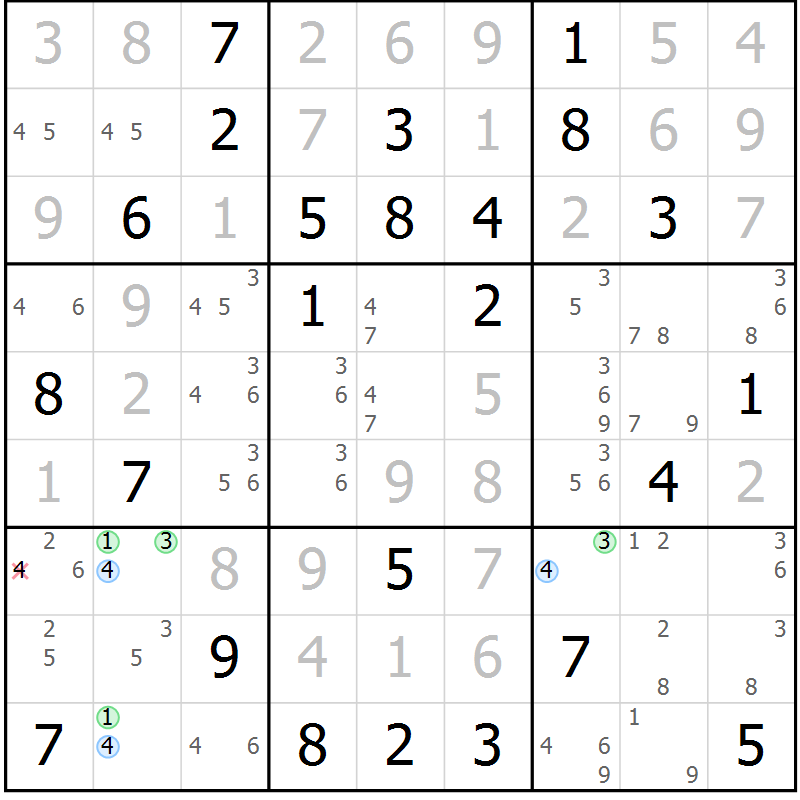 Position des candidats pour la solution de la Gr 76 page 79 du magazine de sudoku Virtuose n° 109