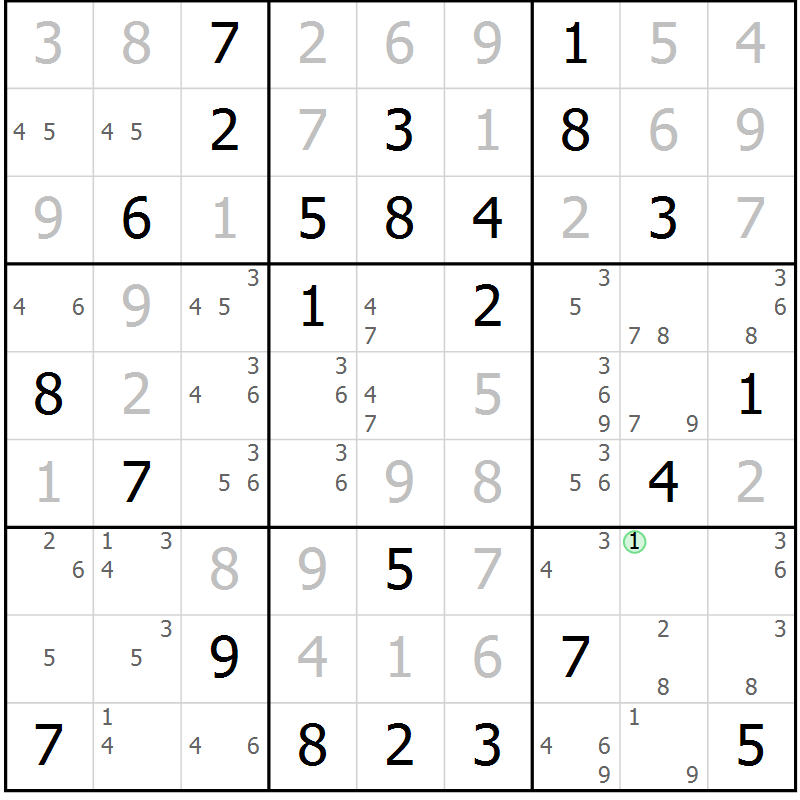 Position des candidats pour la solution de la Gr 76 page 79 du magazine de sudoku Virtuose n° 109