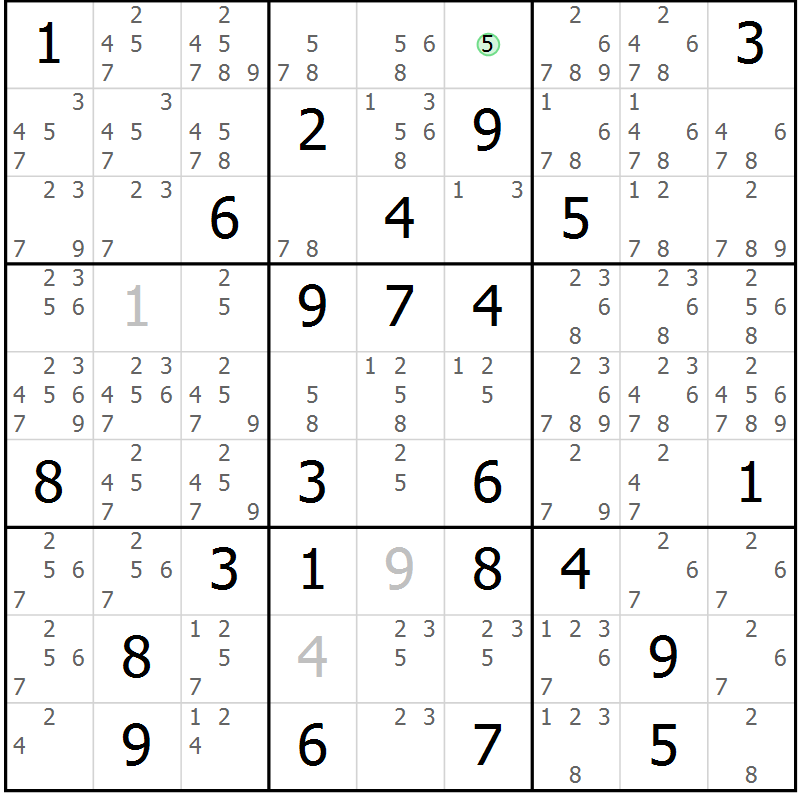 Position des candidats pour la solution de la Gr 77 page 80 du magazine de sudoku Virtuose n° 109