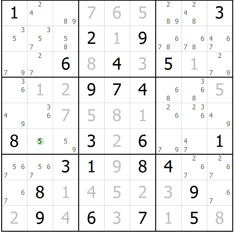 Position des candidats pour la solution de la Gr 77 page 80 du magazine de sudoku Virtuose n° 109