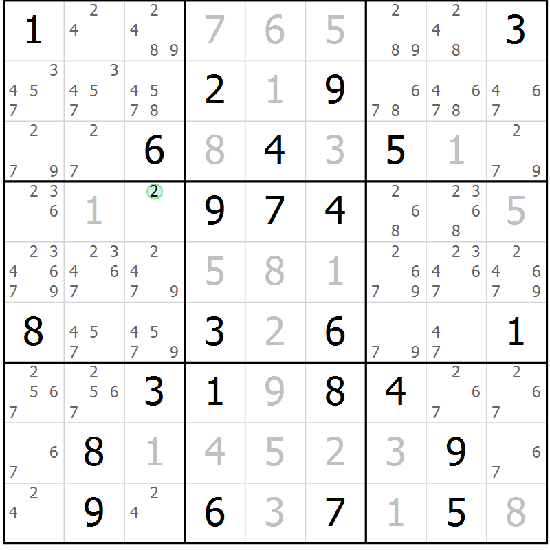 Position des candidats pour la solution de la Gr 77 page 80 du magazine de sudoku Virtuose n° 109