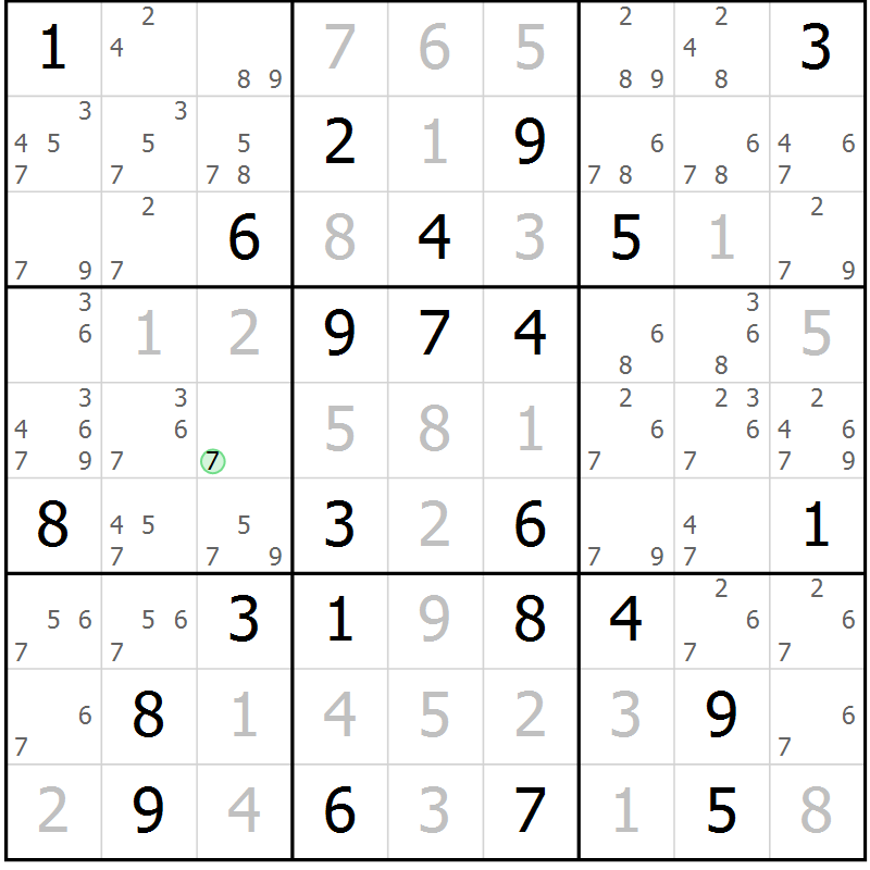 Position des candidats pour la solution de la Gr 77 page 80 du magazine de sudoku Virtuose n° 109