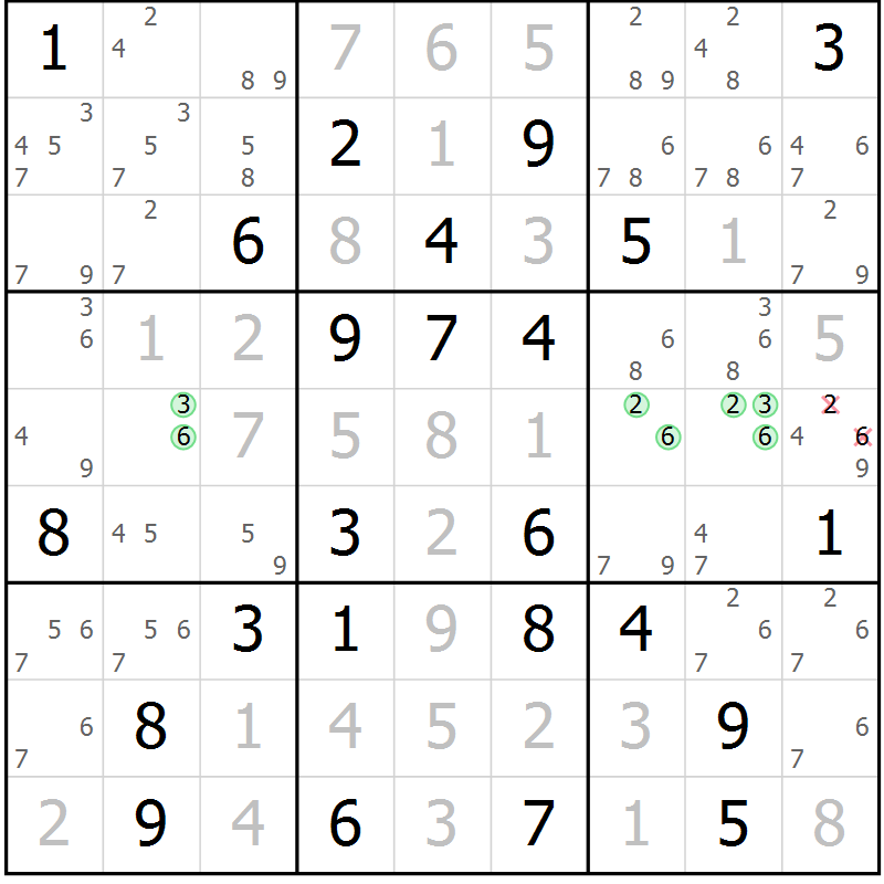 Position des candidats pour la solution de la Gr 77 page 80 du magazine de sudoku Virtuose n° 109