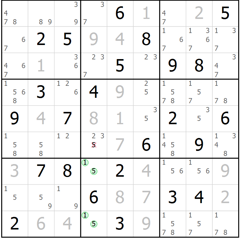 Position des candidats pour la solution de la Gr 78 page 81 du magazine de sudoku Virtuose n° 109