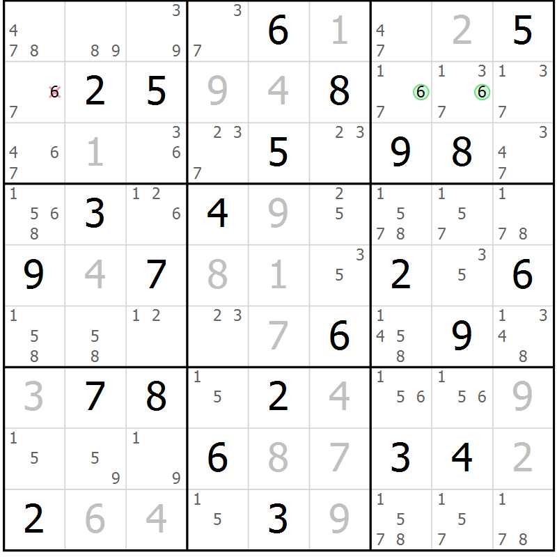 Position des candidats pour la solution de la Gr 78 page 81 du magazine de sudoku Virtuose n° 109