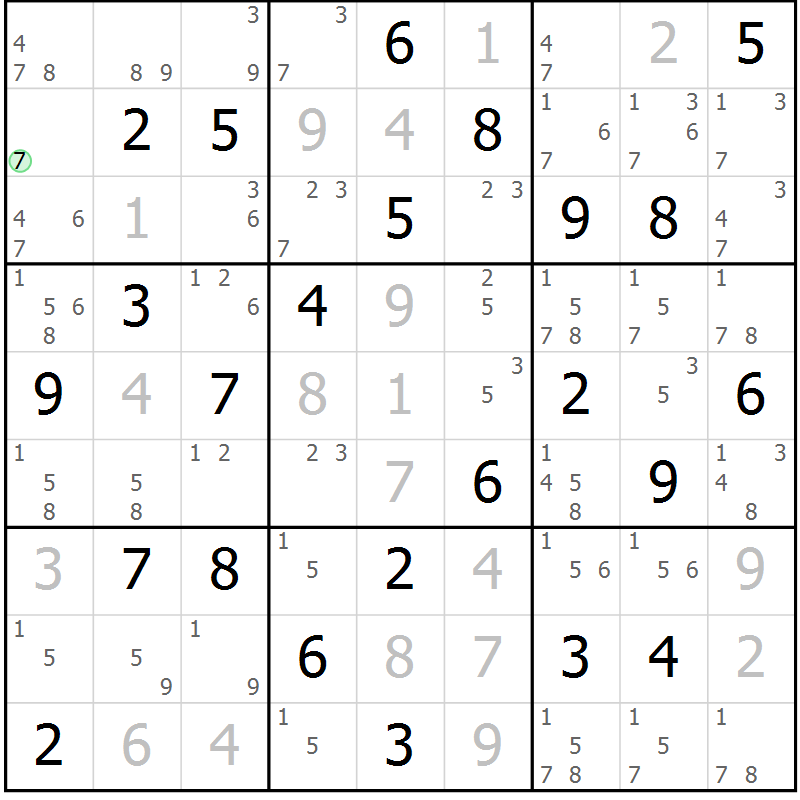 Position des candidats pour la solution de la Gr 78 page 81 du magazine de sudoku Virtuose n° 109