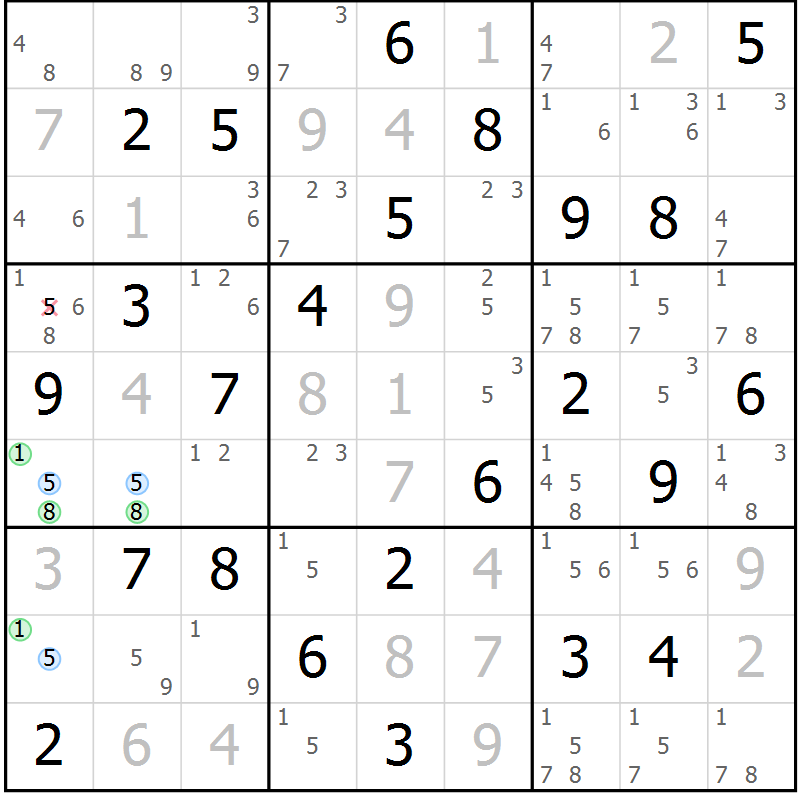 Position des candidats pour la solution de la Gr 78 page 81 du magazine de sudoku Virtuose n° 109